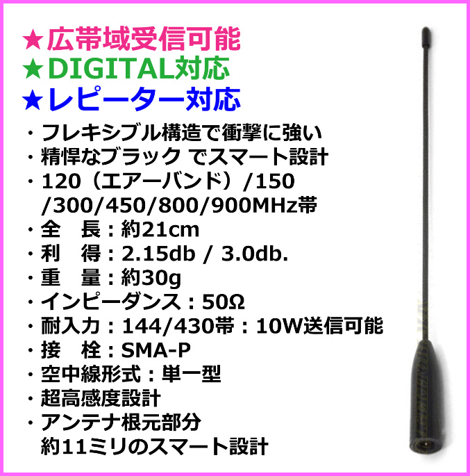 画像: 過激飛びMAX製 広帯域受信対応 フレキシブルアンテナ SMA-P型 新品 即納